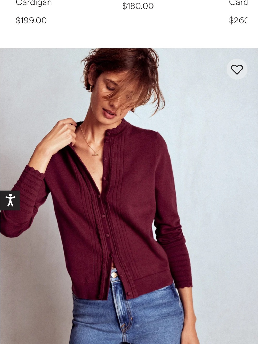 Boden Burgundy Button-Front Sweater Cardigan
